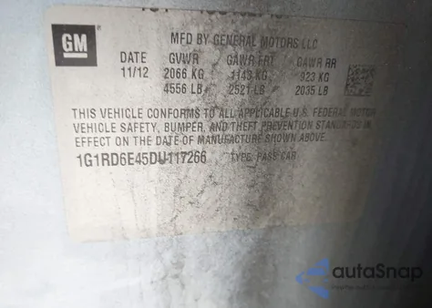 2013 Chevrolet Volt from USA, damaged, VIN 1G1RD6E45DU117266